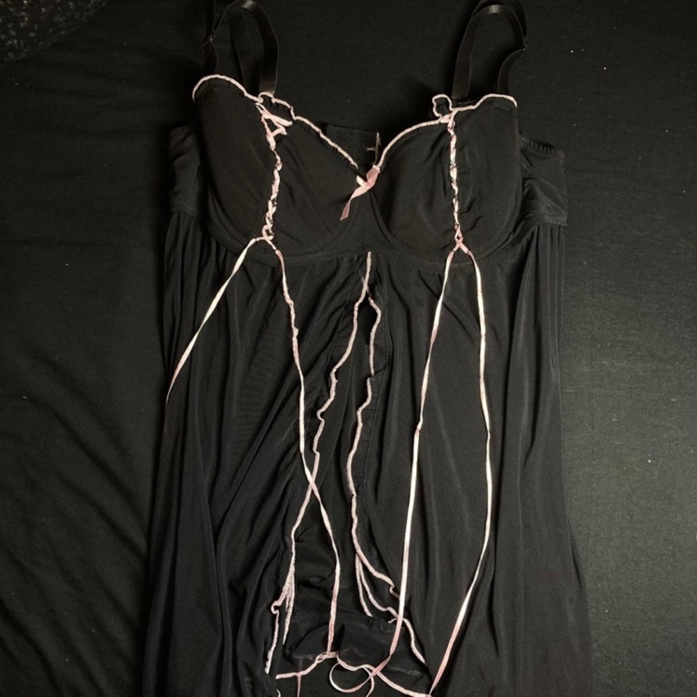 Black and Pink Sheer Flowy Babydoll Lingerie